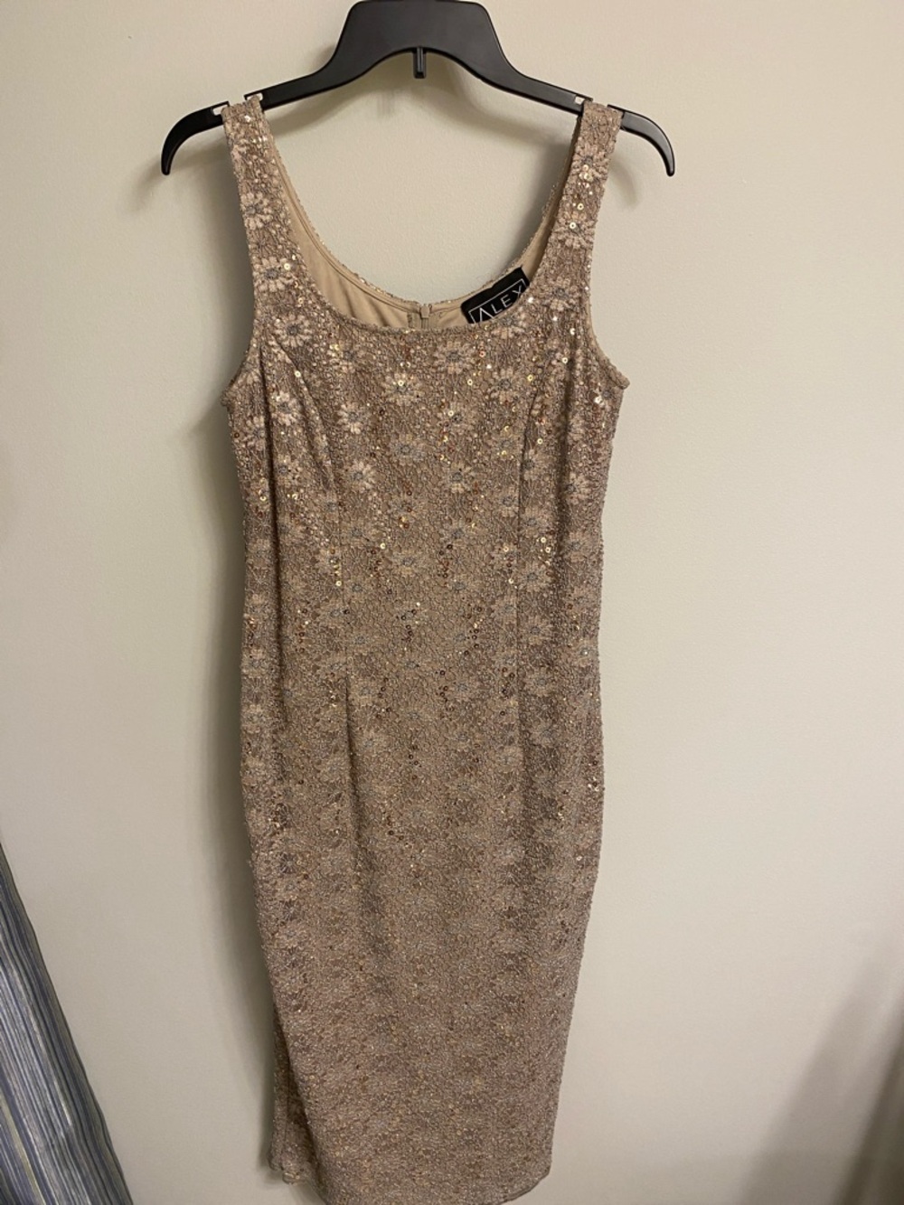 Alex Evenings Champagne Sequin Midi Dress